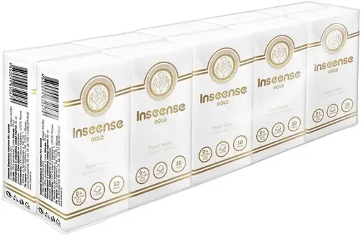 Inseense Gold платочки бумажные без аромата (10 пачек * 10 платочков в пачке)