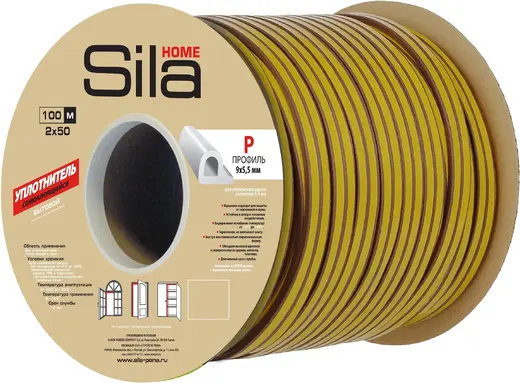 Sila Home уплотнитель самоклеящийся бытовой (9*100 м/5.5 мм) P-профиль коричневый