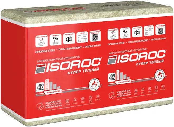 Изорок Супер Теплый минераловатный утеплитель (0.61*1 м/100 мм)