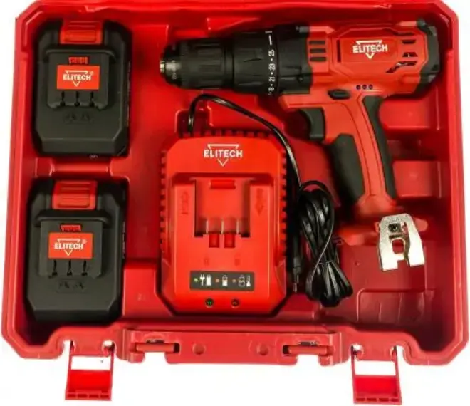 Elitech ДА 18СЛ2 дрель-шуруповерт аккумуляторная (18 В 1250 об/мин) 1 дрель-шуруповерт + 2 аккумулятора * 2 Ач + 1 зарядное устройство
