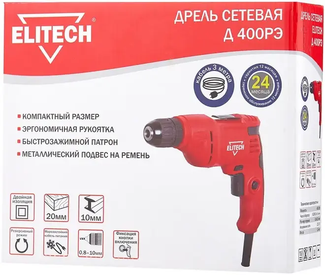 Elitech Д 400РЭ дрель сетевая безударная