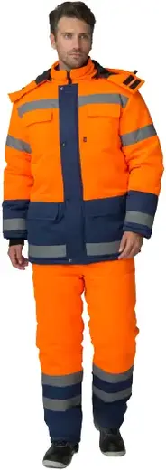 Факел-Спецодежда Дорожник костюм зимний (куртка + брюки 52-54) 158-164 оранжевый/темно-синий