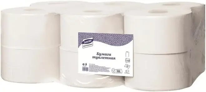 Luscan Professional бумага туалетная (12 рулонов в упаковке) 1 слой (95*95*200*165 мм)