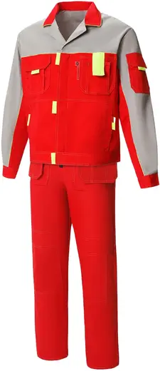 Союзспецодежда Профессионал-2 костюм рабочий (куртка + полукомбинезон 60-62) 182-188 красный/светло-серый