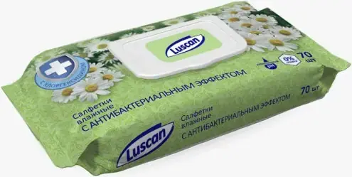 Luscan салфетки влажные с антибактериальным эффектом (70 салфеток в пачке)