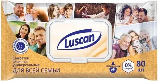 Luscan для Всей Семьи салфетки влажные универсальные (80 салфеток в пачке)