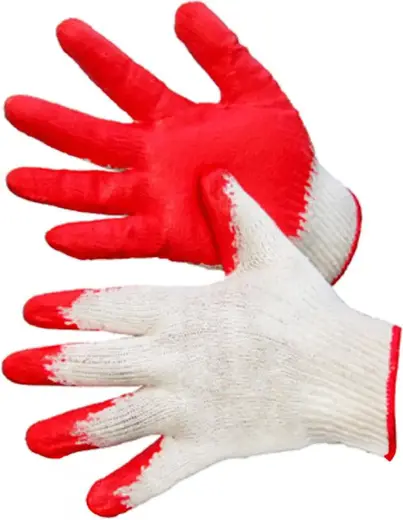 Факел-Спецодежда перчатки х/б белые/красные 4 нити, 13 класс вязки, частичный облив