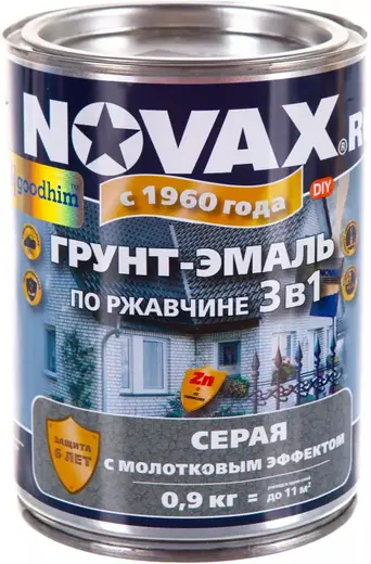 Goodhim Novax грунт-эмаль по ржавчине 3 в 1 с молотковым эффектом (900 г) серая