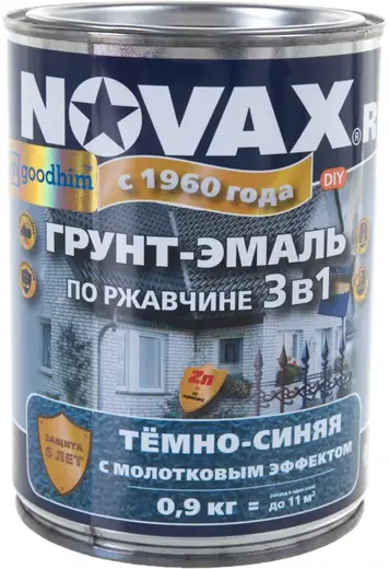 Goodhim Novax грунт-эмаль по ржавчине 3 в 1 с молотковым эффектом (900 г) темно-синяя