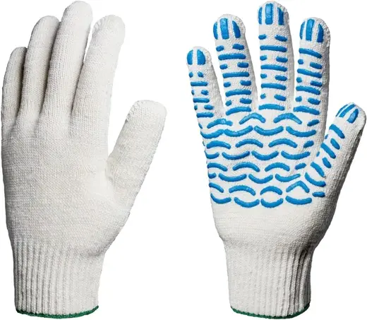 Факел-Спецодежда Люкс перчатки х/б 67% хлопок, 33% полиэфир/ПВХ белые покрытие волна, 10 класс вязки