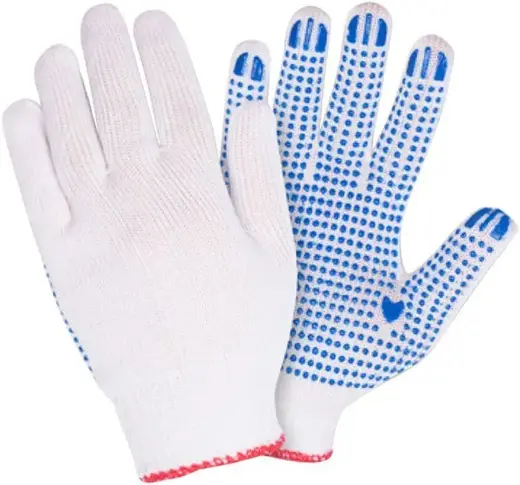 Перчатки вязаные х/б ПВХ, шерсть белые/синие 7.5 класс вязки, покрытие точка