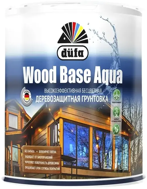 Dufa Wood Base Aqua высокоэффективная бесцветная деревозащитная грунтовка (900 мл) молочно-белая