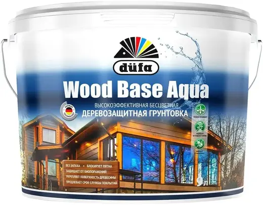 Dufa Wood Base Aqua высокоэффективная бесцветная деревозащитная грунтовка (9 л)