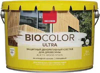 Неомид Bio Color Ultra защитный декоративный состав для древесины (9 л) белый