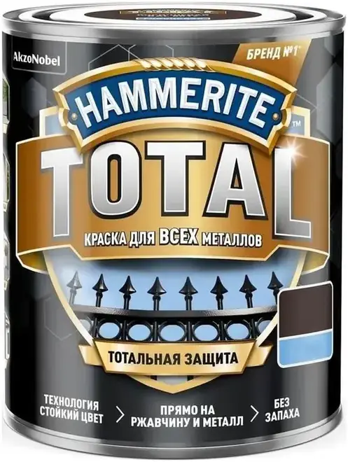 Хаммерайт TopGrade Total краска для всех металлов (750 мл) черная RAL 9005 матовая