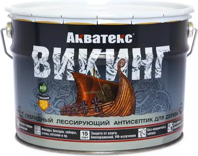 Акватекс Викинг гибридный лессирующий антисептик для дерева (9 л) дуб