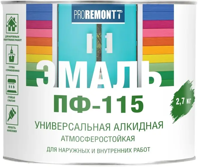 Proremontt ПФ-115 эмаль универсальная алкидная атмосферостойкая (2.7 кг) мятная RAL 6027 глянцевая