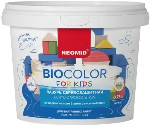 Неомид Bio Color for Kids лазурь деревозащитная на водной основе, шелковисто-матовая (750 мл) белая