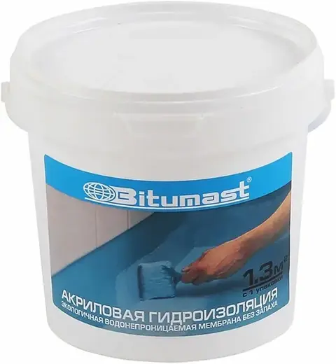 Bitumast гидроизоляция акриловая для внутренних и наружных работ (1.3 кг)