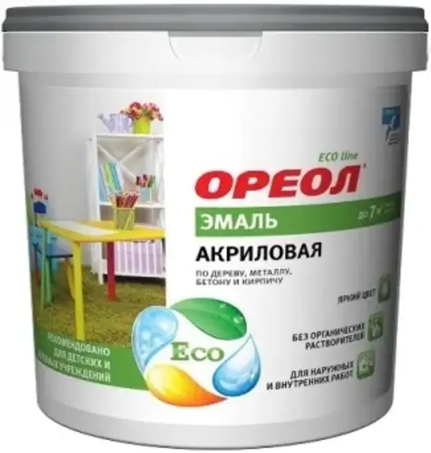 Ореол Eco Line эмаль акриловая по дереву, металлу, бетону и кирпичу (1.9 кг) серая глянцевая