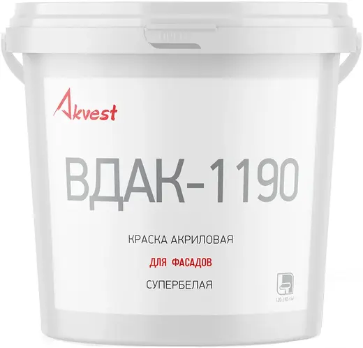 Аквест ВДАК-1190 краска акриловая для фасадов супербелая (1.4 кг) супербелая