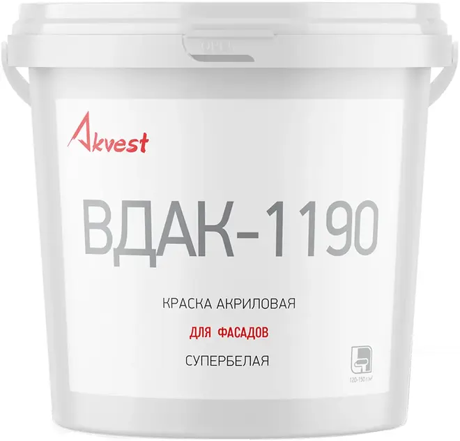 Аквест ВДАК-1190 краска акриловая для фасадов супербелая (1.4 кг) супербелая