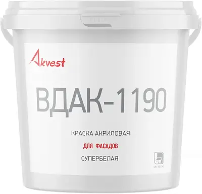 Аквест ВДАК-1190 краска акриловая для фасадов супербелая (14 кг) супербелая
