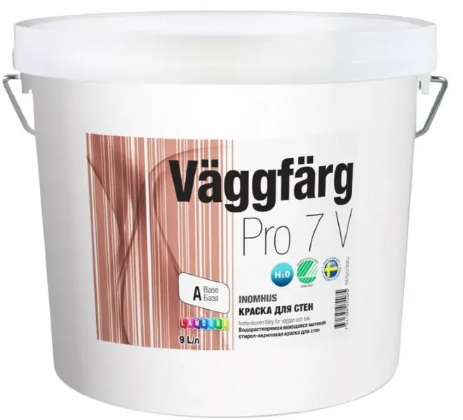 Landora Vaggfarg Pro 7 V Inomhus водорастворимая моющаяся стирол-акрилатная краска для стен (9 л) белая