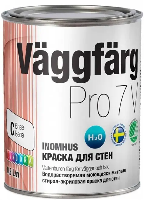 Landora Vaggfarg Pro 7 V Inomhus водорастворимая моющаяся стирол-акрилатная краска для стен (900 мл) бесцветная