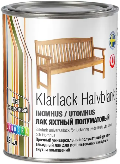 Landora Klarlack Halvblank Inomhus/Utomhus лак яхтный уретан-алкидный универсальный (900 мл) полуматовый
