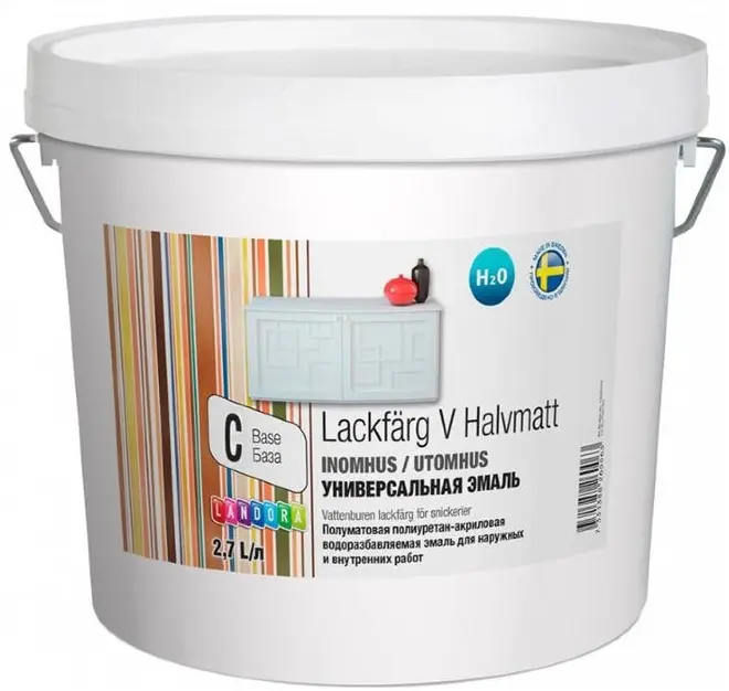 Landora Lackfarg V Halvmatt Inomhus полиуретан-акриловая универсальная эмаль (2.7 л) бесцветная