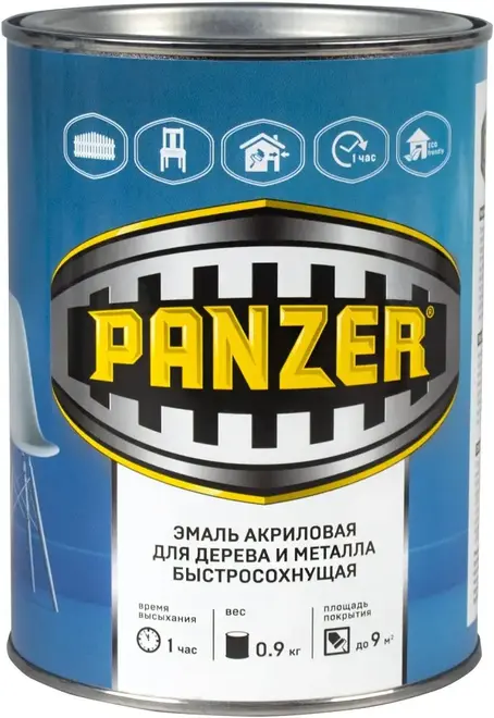 Panzer эмаль акриловая для дерева и металла быстросохнущая (900 г) белая шелковистая