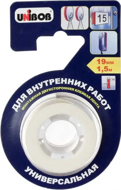 Unibob лента клейкая двухсторонняя для внутренних работ (19*1.5 м) №56644
