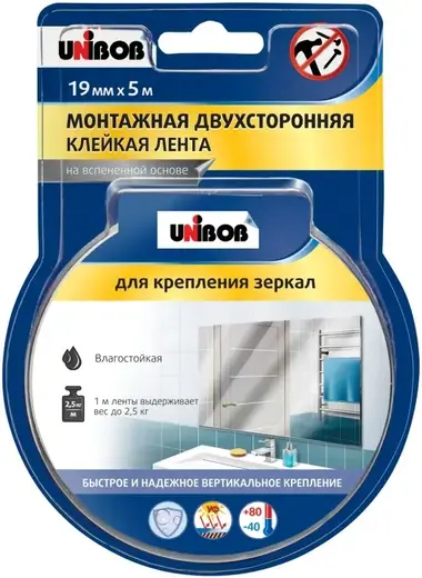 Unibob лента клейкая монтажная двухсторонняя для крепления зеркал (19*5 м)