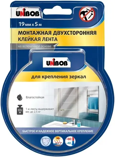 Unibob лента клейкая монтажная двухсторонняя для крепления зеркал (19*5 м) №54928