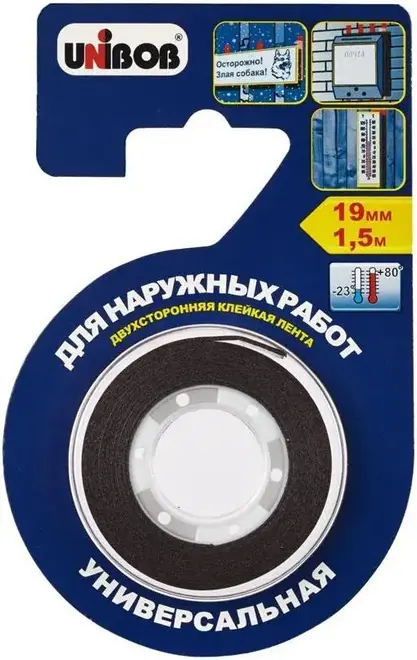 Unibob лента клейкая двухсторонняя для наружных работ (19*1.5 м) №56645