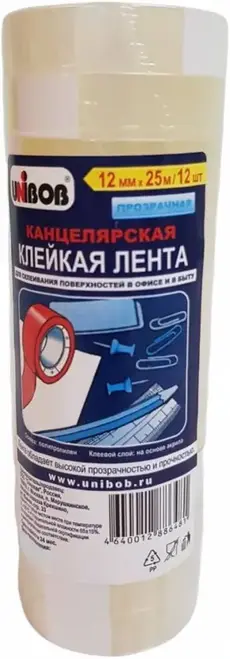 Unibob лента клейкая канцелярская (12*25 м) №72791