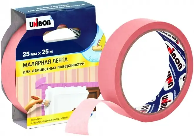 Unibob малярная клейкая лента для деликатных поверхностей (25*25 м)