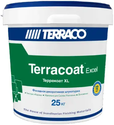 Terraco Terracoat Excel штукатурка фасадная декоративная на акриловой основе (25 кг) бесцветная (1 мм база NP) 1.6-1.8 кг/1 кв.м