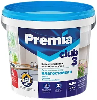 Ярославские Краски Premia Club 3 краска высокоукрывистая влагостойкая для стен и потолков (900 мл) белая
