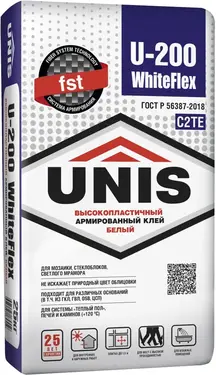 Юнис U-200 Whiteflex высокопластичная клеевая смесь 2 в 1 клей + затирка (25 кг)