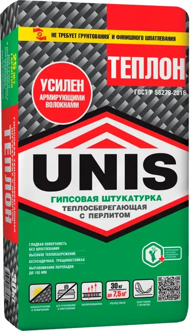 Юнис Теплон Армированный гипсовая штукатурка теплосберегающая с перлитом (30 кг)