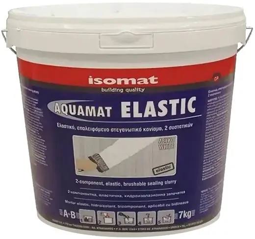 Isomat Aquamat-Elastic эластичный обмазочный гидроизоляционный раствор (7 кг (1 мешок * 5 кг+ 1 канистра * 2 кг) белый
