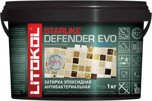 Литокол Starlike Defender Evo эпоксидная затирка антибактериальная (1 кг) S.102 белый лед