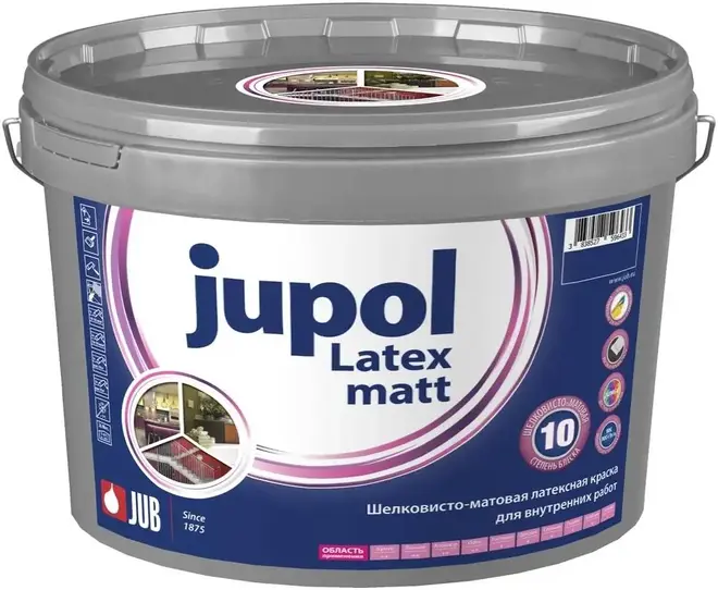 Jub Jupol Latex Matt краска шелковисто-матовая латексная для внутренних работ (10 л) белая №1001