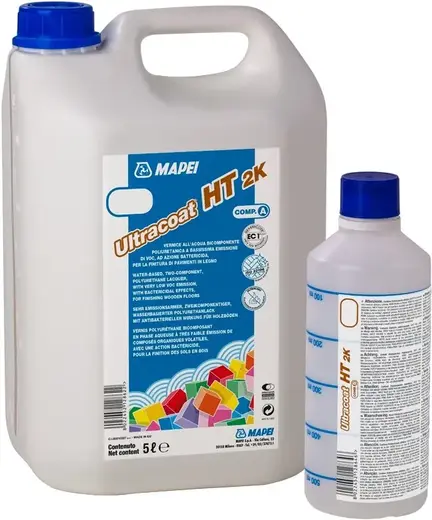 Mapei Ultracoat HT 2K 2-комп полиуретановый лак на водной основе (11 л (2 канистры * 5 л + 2 бутылки * 500 мл)
