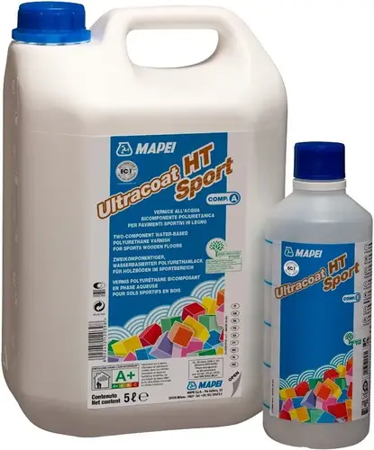 Mapei Ultracoat HT Sport полиуретановый лак для деревянных спортивных поверхностей (11 л (2 канистры * 5.5 л + 2 бутылки * 500 мл)