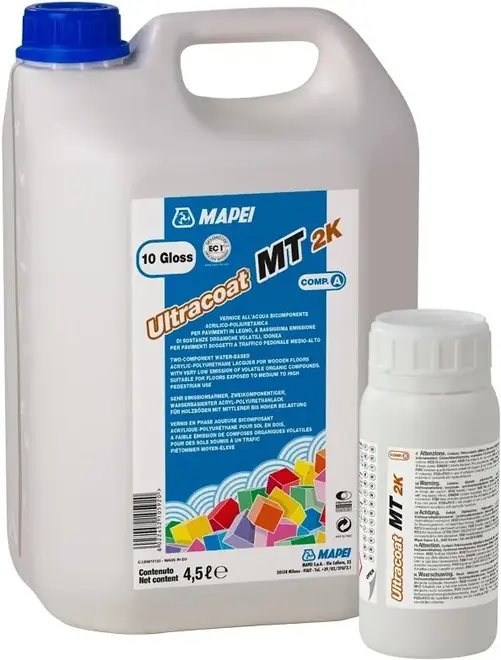 Mapei Ultracoat MT 2K акрил-полиуретановый лак на водной основе (11 л (2 канистры * 5.5 л + 2 бутылки * 500 мл)