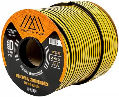 Tech-Top уплотнитель для окон и дверей самоклеящийся (9*100 м/8 мм) D-профиль черный