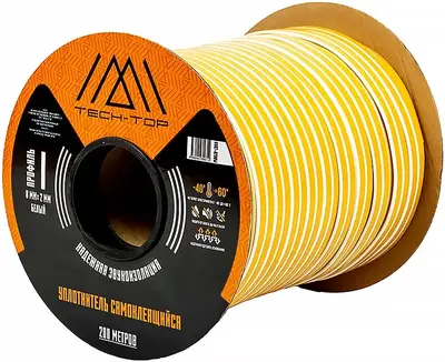 Tech-Top уплотнитель для окон и дверей самоклеящийся (8*200 м/2 мм) I-профиль белый